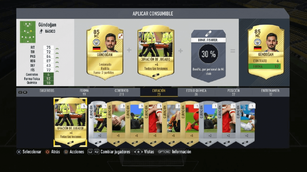 Función de los fisioterapeutas en FUT 17