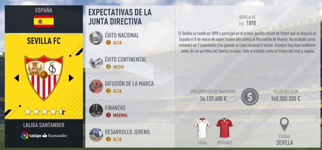 Presupuesto Sevilla FC Modo Carrera FIFA 17