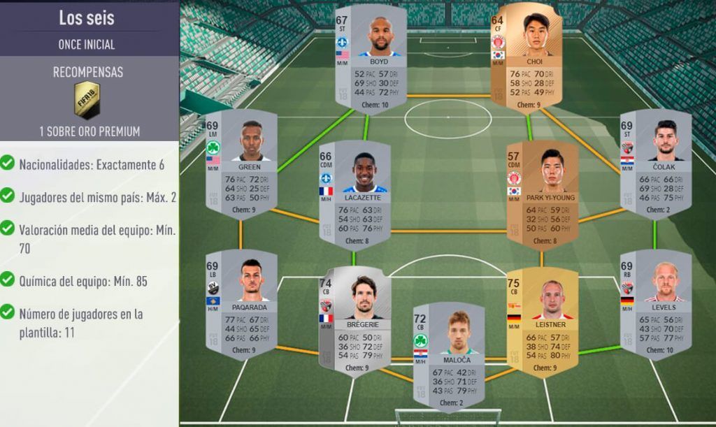 Plantilla para el SBC Los seis de FUT 18
