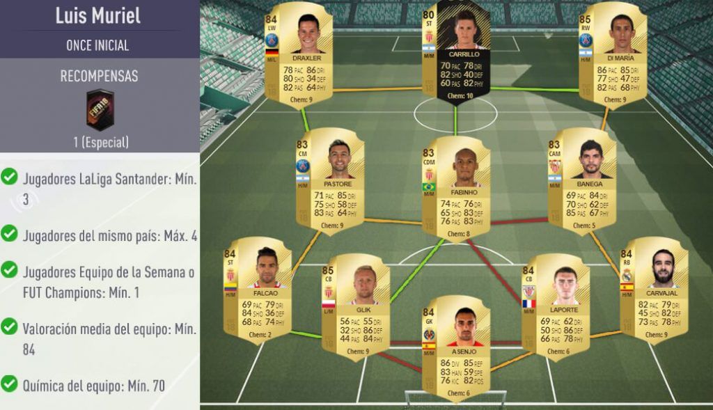 Plantilla para superar el SBC de Luis Muriel FUTmas en FUT 18