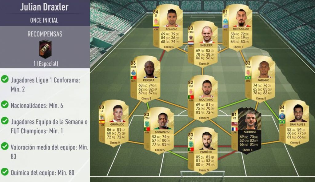 Plantilla para superar el SBC de Julian Draxler FUTmas en FUT 18