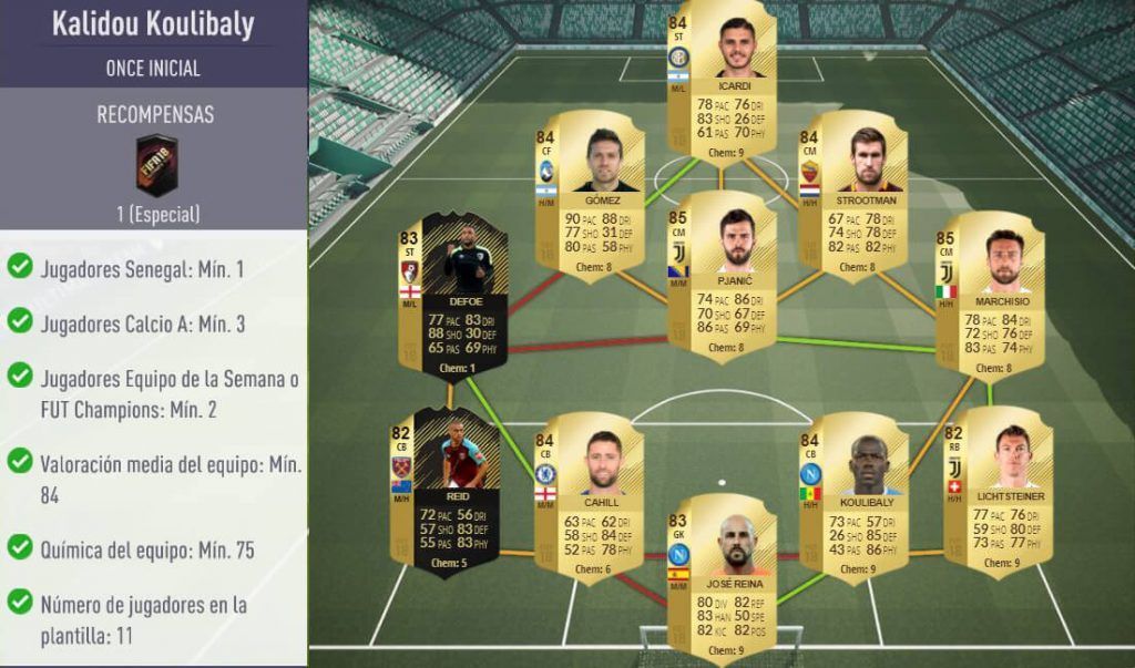 Plantilla para superar el SBC de Koulibaly FUTmas en FUT 18